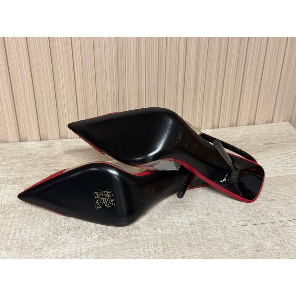 Saint Laurent Calfskin PVC Chica 115 Slingback Pumps Sz 37.5 in Red Leather - Picture 9 of 13